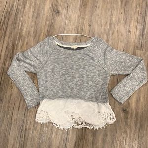 Maison Jules knit cropped sweater with white lace underlay